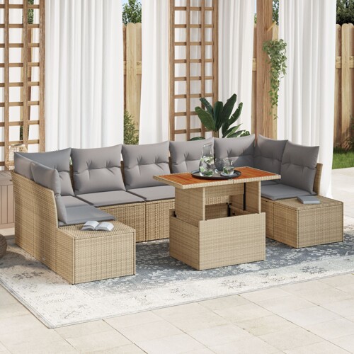 vidaXL Vrtni kauč set Set od 8 Prirodna bež, siva
