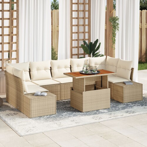 vidaXL Vrtna sofa set Set od 8 Bež i krem Ratan Vrtni blagovaonski set