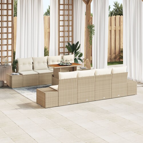 vidaXL Baštenska Sofa Set Set od 7 Bež i Krem Ratan i Poliester