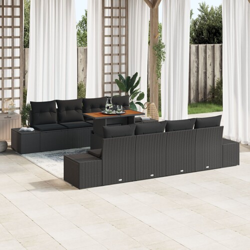 vidaXL Vrtni sofa set Set od 7 Crna Ratan i tkanina jastučića Vrtna sofa