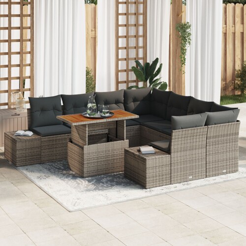 vidaXL set sofe za vrt Set od 9 Siva Poli ratan Vrtna sofa Pravokutna