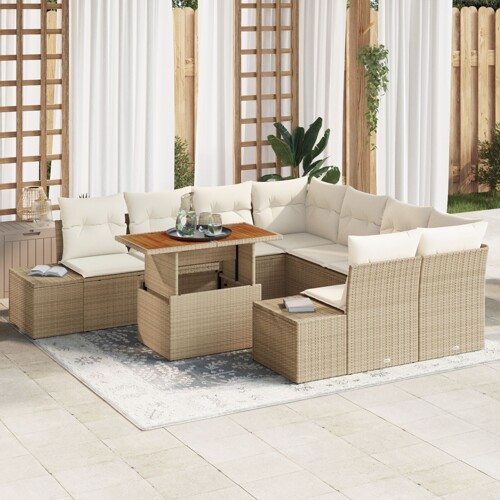 vidaXL set vrtnih sofa Set od 9 Bež Poli ratan 4-sjedalni vanjski kauč