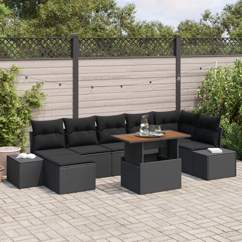 vidaXL vrtna sofa set Set od 8 Crna Poli ratan, čelik, drvo