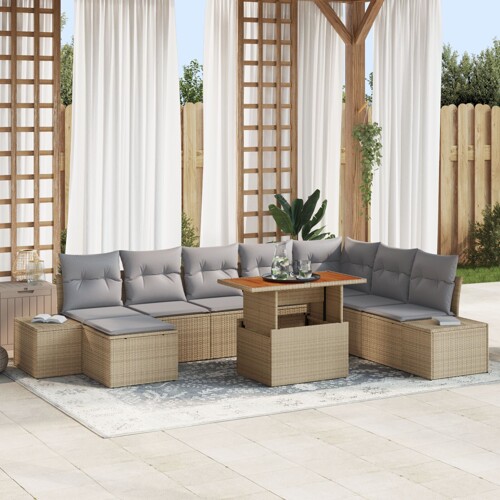vidaXL Set vrtnih sofa Set od 9 Bež i siva Ratan, poliester