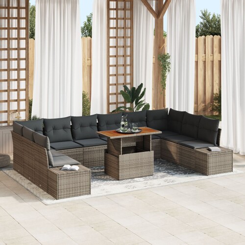 vidaXL Vrtna sofa set Set od 11 Siva, Tamno siva Ratan, Poliester