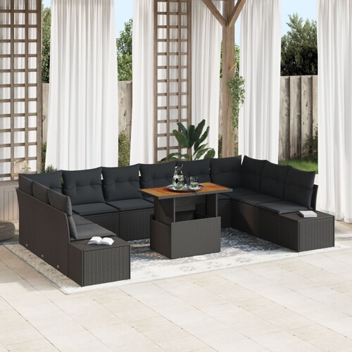 vidaXL vrtna sofa garnitura Set od 11 Crna Ratan