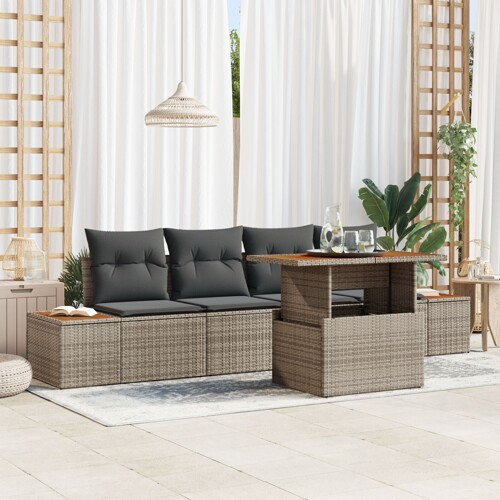 vidaXL set vrtnih sofa Set od 5 Siva Ratan Vrtni sofa Pravokutni