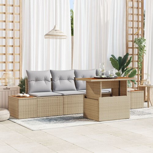 vidaXL Vrtni set sofa 5 dijelova Bež Ratan Pravokutni Moderni