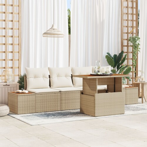 vidaXL set vrtne sofe set od 5 bež ratan i poliester vrtna sofa