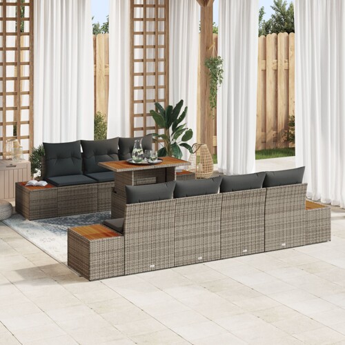 vidaXL Vrtni set sofa Set od 8 Siva Poli ratan, drvo Vanjski namještaj