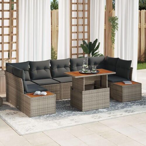 vidaXL Vrtni set sofa Set od 8 Siva Poli ratan Vrtni set za objedovanje