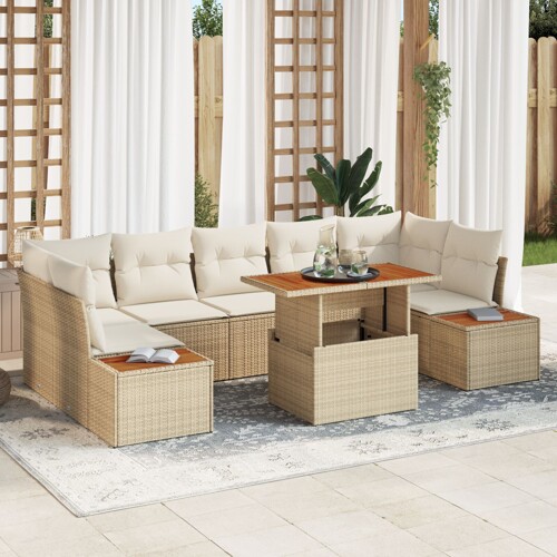 vidaXL Set vrtnih sofa Set od 8 Bež i krem Ratan, poliester jastučići