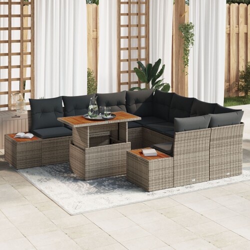 vidaXL set vrtnih sofa Set od 9 Siva Ratan i drvo Set vrtnih sofa