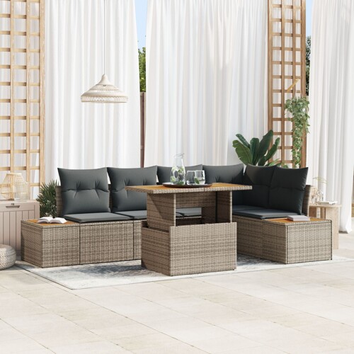 vidaXL Set sofa za vrt Set od 6 Siva Poli ratan