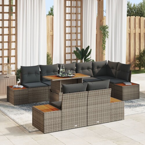 vidaXL Vrtni set za sofu Set od 9 Siva, prirodno drvo