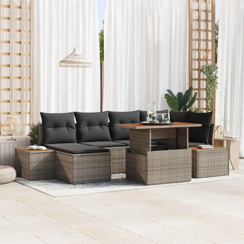 vidaXL vrtni sofa set Set od 7 Siva Ratan Vrtna kutna sofa Pravokutni