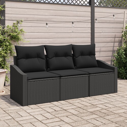vidaXL Vrtni kauč set Set od 3 Crna Ratan, Tkanina Vanjski kauč