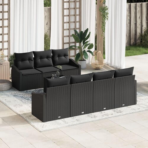 vidaXL Vrtna sofa set 8 dijelova Crna Ratan Vanjski set za objedovanje