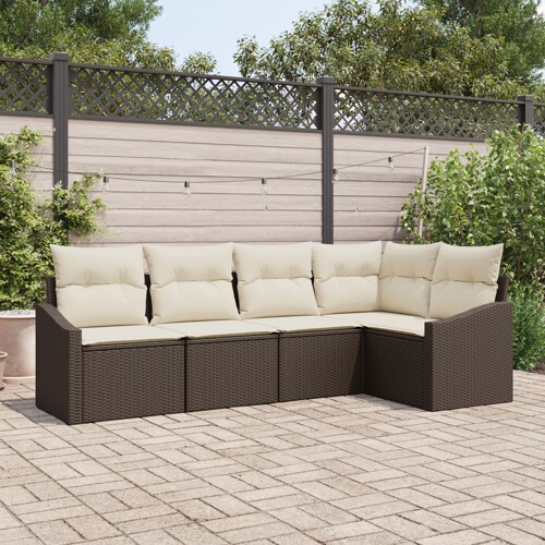 vidaXL Vrtni Set Sofa 5 komada Smeđa, Krem Ratan, Poliester