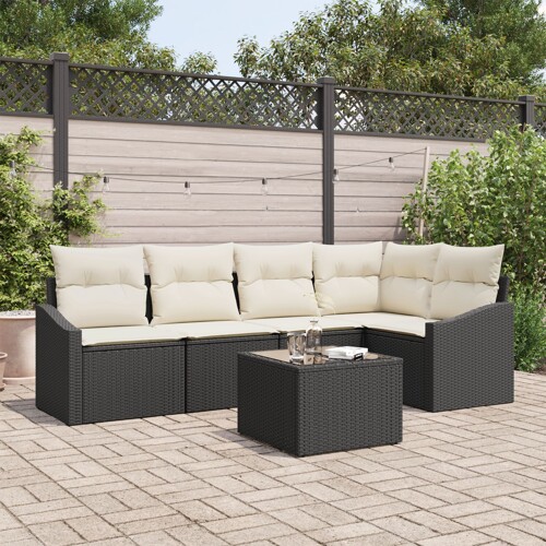 vidaXL set vrtne sofe Set od 6 Bež, Kava PE Rattan, Čelik, Poliester