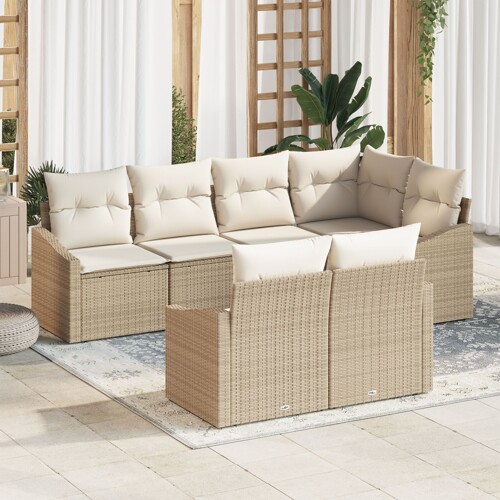 vidaXL Vrtna sofa set Set od 7 Bež Ratan od smole Vrtna sofa set