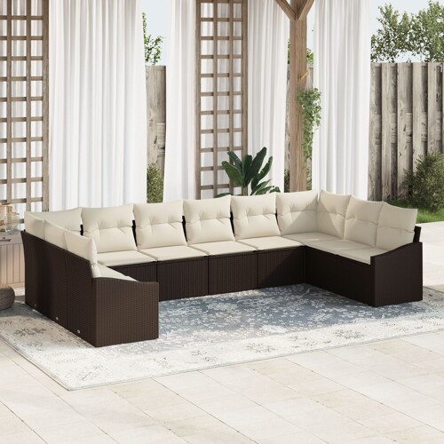 vidaXL set vrtnih sofa Set od 10 Bež Ratan Vrtna ljubavna sjedalica