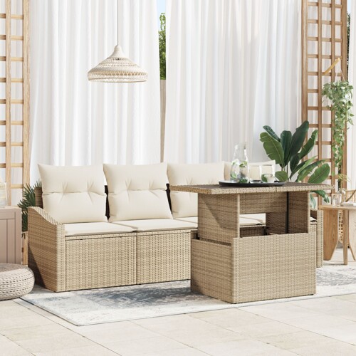vidaXL Vrtni sofa set Set od 5 Bež Ratan, materijal jastučića