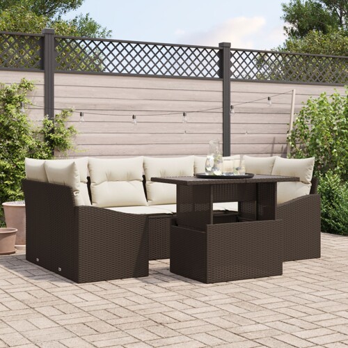 vidaXL Vrtna sofaset Set od 7 Smeđa Ratan Vrtna sofaset Pravokutni