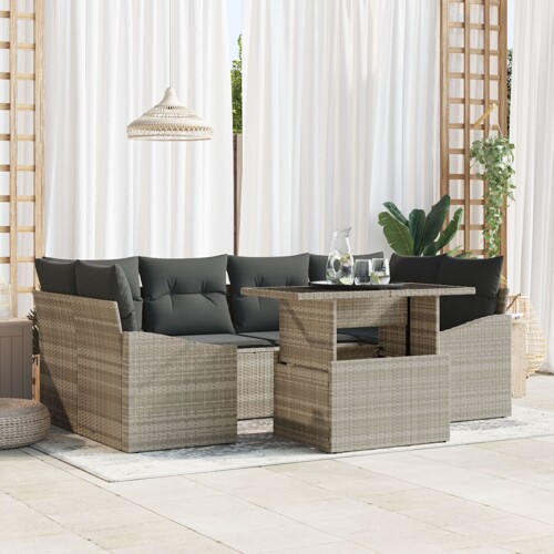 vidaXL Set baštenskih sofa 7 dijelova Bež i tamno sivi Ratan i poliester