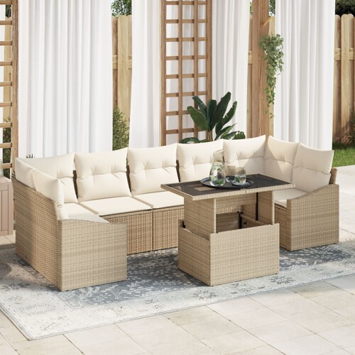 vidaXL set vrtnih sofa Set od 8 Bež, Krem Ratan, Poliester Vanjski stol