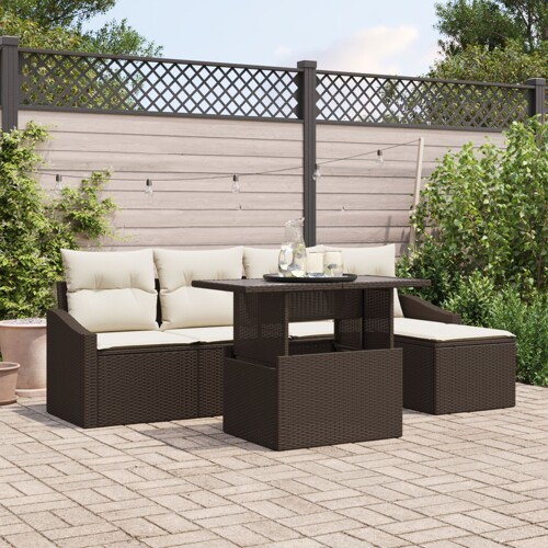 vidaXL Vrtni Sofa Set Set od 6 Smeđa Poli ratan Džardin Sofa Set