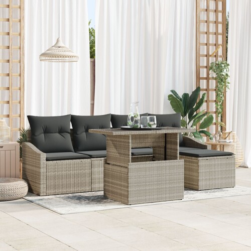 vidaXL Vrtni kauč set Set od 6 Bež Poli ratan Vrtni kauč set