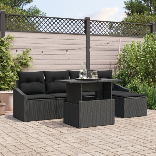 vidaXL set vrtnih sofa 6-dijelni set Crna Ratan i poliester