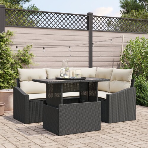 vidaXL Vrtni sofa set Set od 5 Crna Ratan Vrtni sofa set Pravokutni