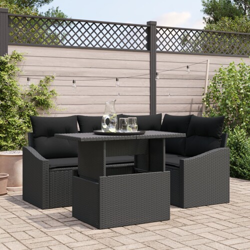 vidaXL set vrtne sofe set od 5 Crna ratan kutna vrtna sofa pravokutna