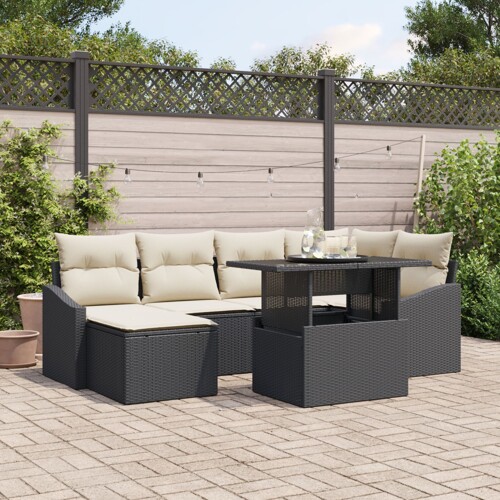 vidaXL Set vrtnih sofa 7-dijelni Crna Ratan Pravokutni Moderni
