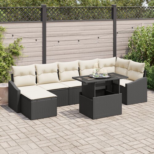 vidaXL vrtni sofa set Set od 8 Bež, Crna Ratan, Poliester, Metal