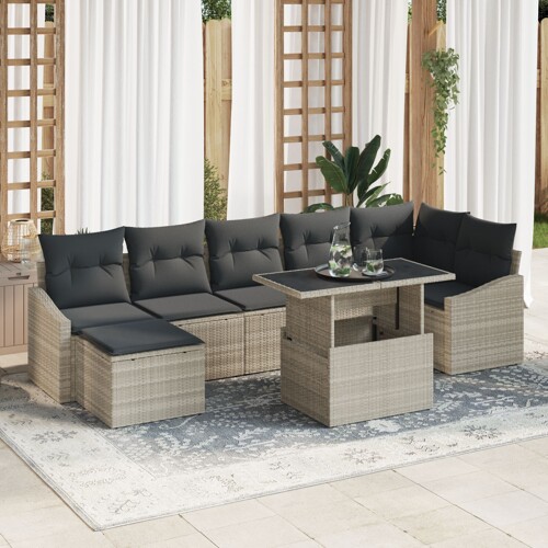 vidaXL Vrtni Kauč Set Set od 8 Siva Ratan Vrtni Kauč Pravokutni