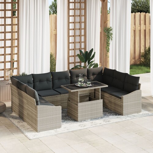 vidaXL Vrtna Sofa Set 10 dijelova Bež, Tamno siva Ratan, Poliester