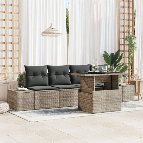 vidaXL Garnitura Vrtne Sofe Set od 5 Siva Ratan, Polyester