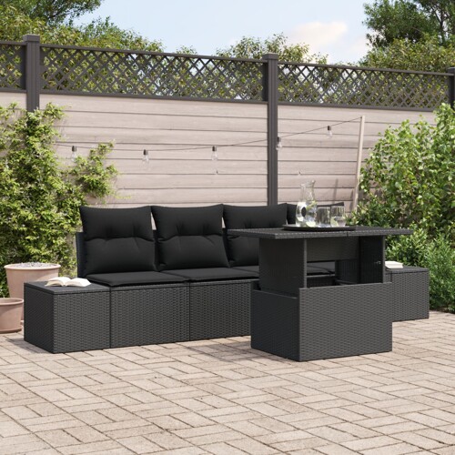 vidaXL vrtni sofaset Set od 5 Crna Ratan Vanjski sofaset Pravokutni