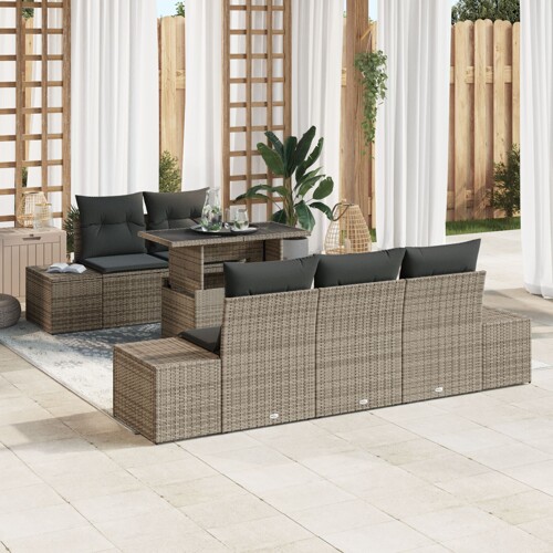 vidaXL Vrtni set sofa Set od 6 Siva Ratan, Poliester Set vrtnih sofa