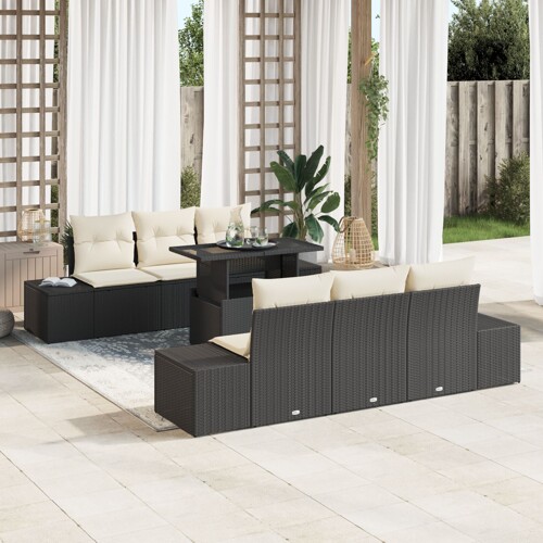 vidaXL Vrtni set sofa Set od 7 Crna Ratan vika Vrtni set sofa