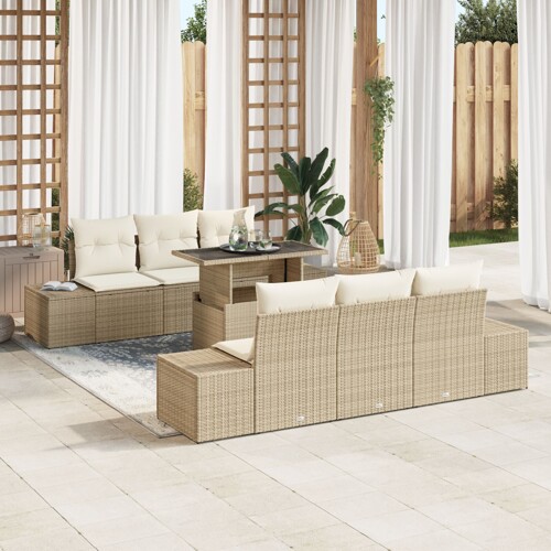 vidaXL set vrtnih sofa 7 dijelova Bež Ratan Set vrtnih sofa Pravokutni