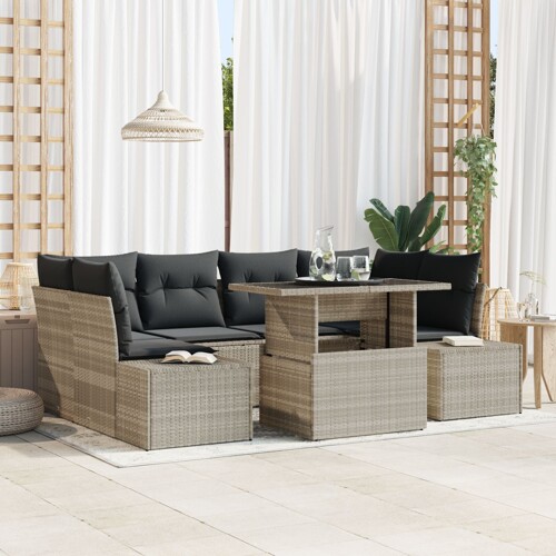 vidaXL set vrtne sofe Set od 7 Siva PE ratan Set vrtne sofe Pravokutni