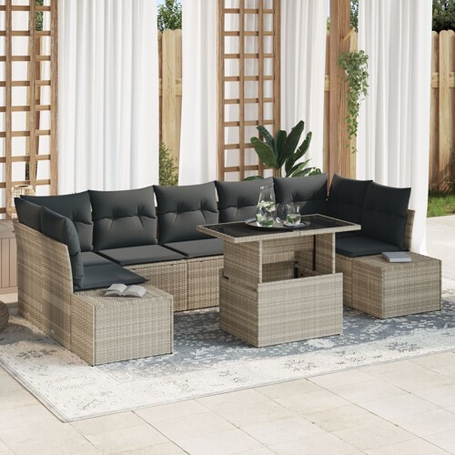 vidaXL garnitura za vrt Set od 8 Siva i prirodna
