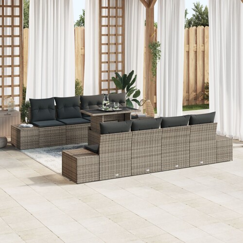 vidaXL vrtni sofa set Set od 7 Siva Ratan, Metal Vanjski namještaj