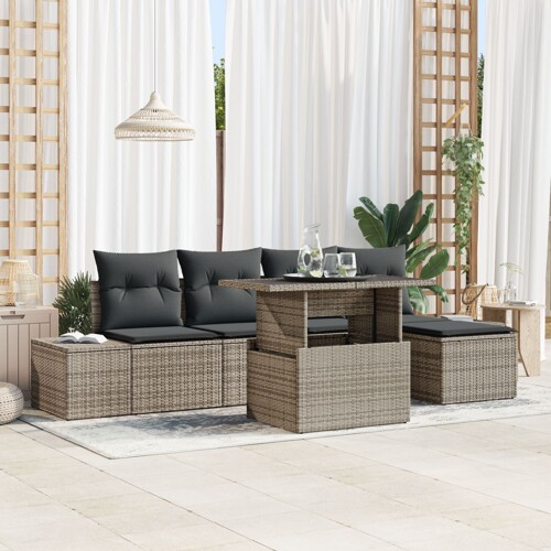 vidaXL Vrtna Sofa Set Set od 6 Bež Ratan, Poliester Vanjski Sofa Set