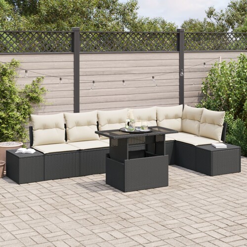 vidaXL Vrtni Sofa Set Set od 7 Bež Ratan Vanjski namještaj Pravokutni
