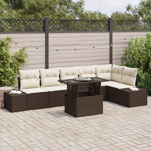 vidaXL Vrtna sofa garnitura Set od 7 Smeđa Ratan Vrtna sofa s pohranom
